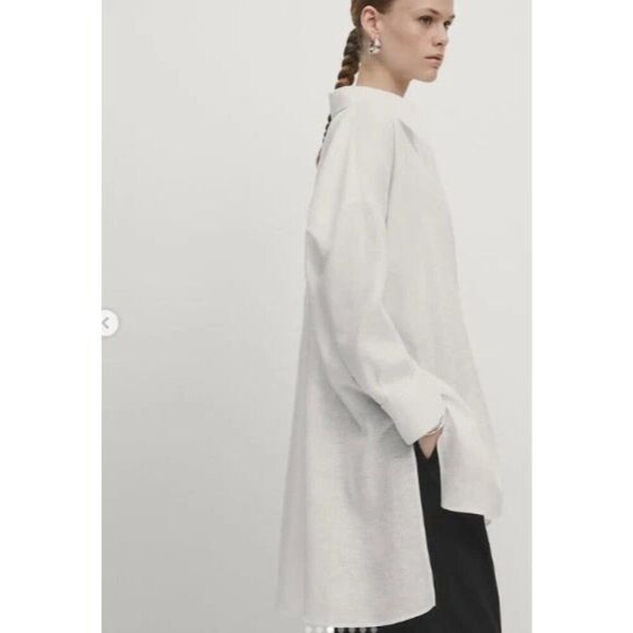 Massimo Dutti Womens Button Up Shirt S Small White Lined Oversized 9418/952 NWT - Picture 2 of 14